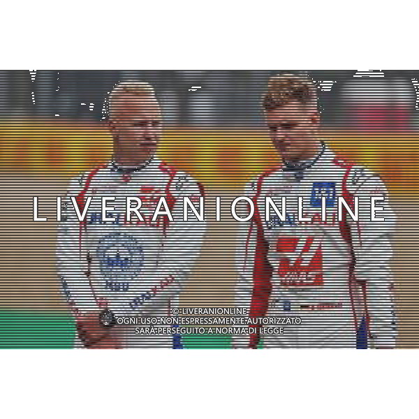 (L to R): Nikita Mazepin (RUS) Haas F1 Team and team mate Mick Schumacher (GER) Haas F1 Team - 2022 Car Launch. 15.07.2021. Formula 1 World Championship, Rd 10, British Grand Prix, Silverstone, England, Preparation Day. - www.xpbimages.com, EMail: requests@xpbimages.com © Copyright: Batchelor / XPB Images/AGENZIA ALDO LIVERANI SAS - ITALY ONLY EDITORIAL USE ONLY