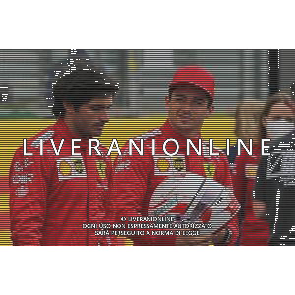 (L to R): Carlos Sainz Jr (ESP) Ferrari and team mate Charles Leclerc (MON) Ferrari - 2022 Car Launch. 15.07.2021. Formula 1 World Championship, Rd 10, British Grand Prix, Silverstone, England, Preparation Day. - www.xpbimages.com, EMail: requests@xpbimages.com © Copyright: Davenport / XPB Images/AGENZIA ALDO LIVERANI SAS - ITALY ONLY EDITORIAL USE ONLY