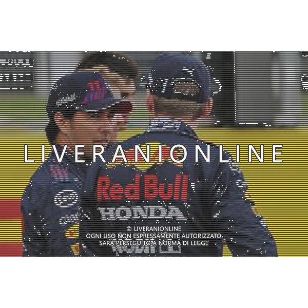 (L to R): Sergio Perez (MEX) Red Bull Racing and team mate Max Verstappen (NLD) Red Bull Racing - 2022 Car Launch. 15.07.2021. Formula 1 World Championship, Rd 10, British Grand Prix, Silverstone, England, Preparation Day. - www.xpbimages.com, EMail: requests@xpbimages.com © Copyright: Davenport / XPB Images/AGENZIA ALDO LIVERANI SAS - ITALY ONLY EDITORIAL USE ONLY