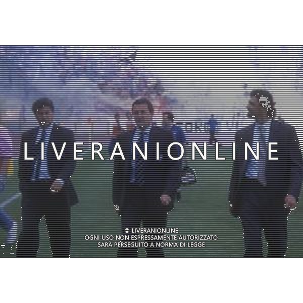 RETROSPETTIVA ALESSANDRO ALTOBELLI CALCIATORE NELLA FOTO ALESSANDRO ALTOBELLI DIRIGENTE DEL BRESCIA CALCIO CON MIRCEA LUCESCU E ADELIO MORO NELL\'ANNO 1991 AG ALDO LIVERANI SAS 