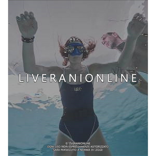 Allenamento sott\'acqua della schermitrice Arianna Errigo in vista delle Olimpiadi di Tokyo con la guida di Mike Maric nelle acque di Y-40, la piscina di acqua termale piu\' profonda al mondo, a Montegrotto Terme, tra respirazione, apnea, fiato, recupero e scherma subacquea - 19.07.2021 ©Ufficio Stampa - Action Agency S.r.l./AGENZIA ALDO LIVERANI SAS