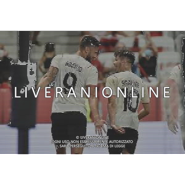 esultanza. Milan dopo il gol dell\'1 a 1 di Olivier Giroud con Brahim Diaz Nizza vs Milan amichevole precampionato Nizza (FRA) 31-07-2021 Stadio Allianz Riviera foto Roberto Garavaglia/ag. Aldo Liverani sas/AGENZIA ALDO LIVERANI SAS