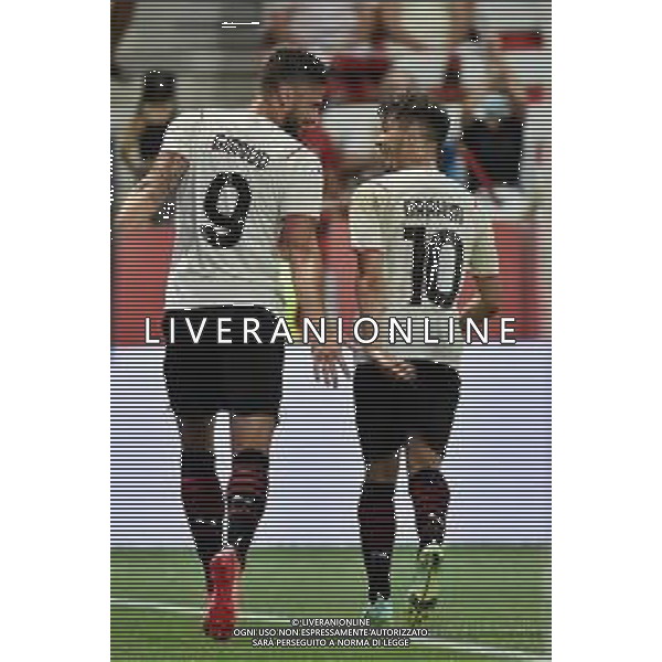 esultanza. Milan dopo il gol dell\'1 a 1 di Olivier Giroud con Brahim Diaz Nizza vs Milan amichevole precampionato Nizza (FRA) 31-07-2021 Stadio Allianz Riviera foto Roberto Garavaglia/ag. Aldo Liverani sas/AGENZIA ALDO LIVERANI SAS
