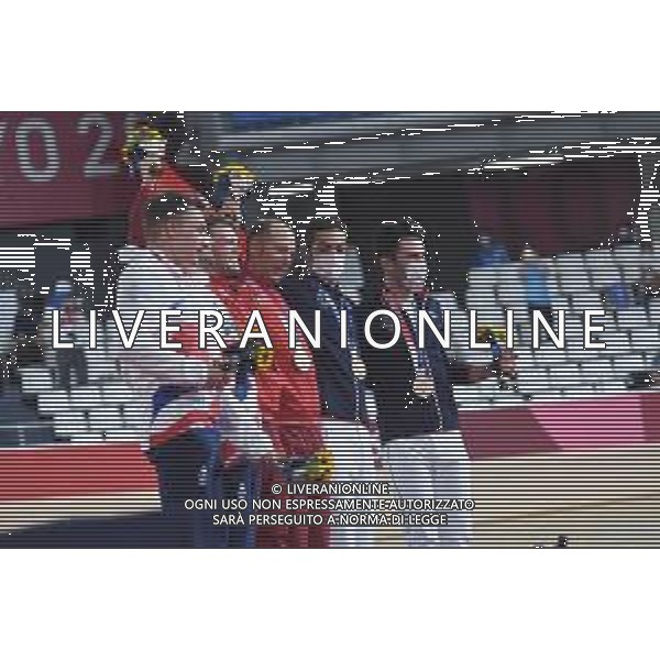 07-08-2021 Giochi Olimpici Pista Uomini; Giornata 06; 2021, Danimarca; 2021, Great Britain; 2021, France; Hansen, Lasse Norman; Morkov, Michael; Hayter, Ethan; Walls, Matthew; Thomas, Benjamin; Grondin, Donavan; Izu; ; Ciclismo Olimpiadi Tokyo 2020 Giappone ©SIROTTI/AGENZIA ALDO LIVERANI SAS
