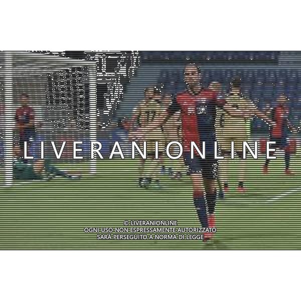 14-8-2021. Cagliari Calcio - Pisa Sporting Club. Sedicesimi Coppa Italia calcio. Italia, Sardegna, Cagliari, Stadio Unipol Domus. Salvatore Moi/Aldo Liverani s.a.s. Nella foto:gol ed esultanza di Diego Godin Cagliari conto Pisa in casa.