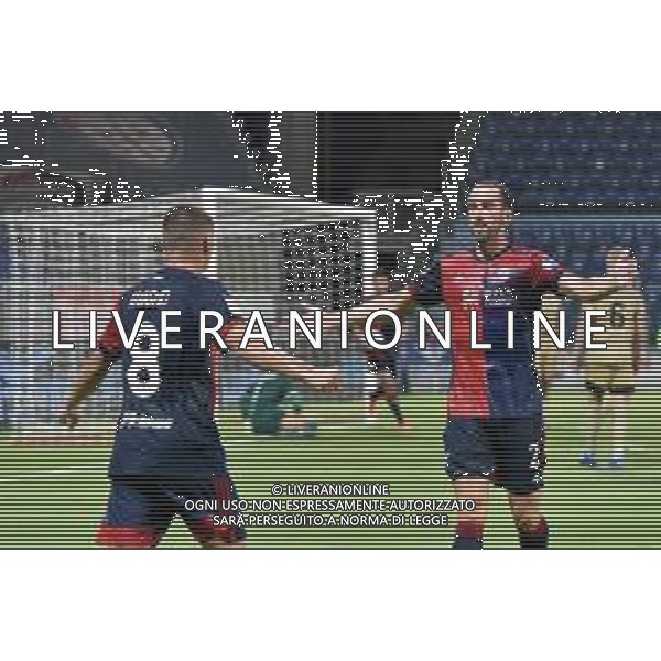 14-8-2021. Cagliari Calcio - Pisa Sporting Club. Sedicesimi Coppa Italia calcio. Italia, Sardegna, Cagliari, Stadio Unipol Domus. Salvatore Moi/Aldo Liverani s.a.s. Nella foto:gol ed esultanza di Diego Godin Cagliari conto Pisa in casa.