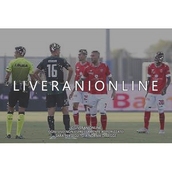 Pordenone - Perugia Campionato di Calcio Serie BKT 21/08/2020 nella foto: Carretta Mirko(Perugia Calcio)Santoro Simone(Perugia Calcio)Kouan Christian(Perugia Calcio) ©Claudio Zamagni/Agenzia Aldo Liverani Carretta Mirko(Perugia Calcio)Santoro Simone(Perugia Calcio)Kouan Christian(Perugia Calcio) during Italian Serie BKT soccer match between Pordenone and Perugia at Guido Teghil Stadium in Lignano Sabbiadoro on August 21 2020 photo credit by Claudio Zamagni/Aldo Liverani Photo Agency