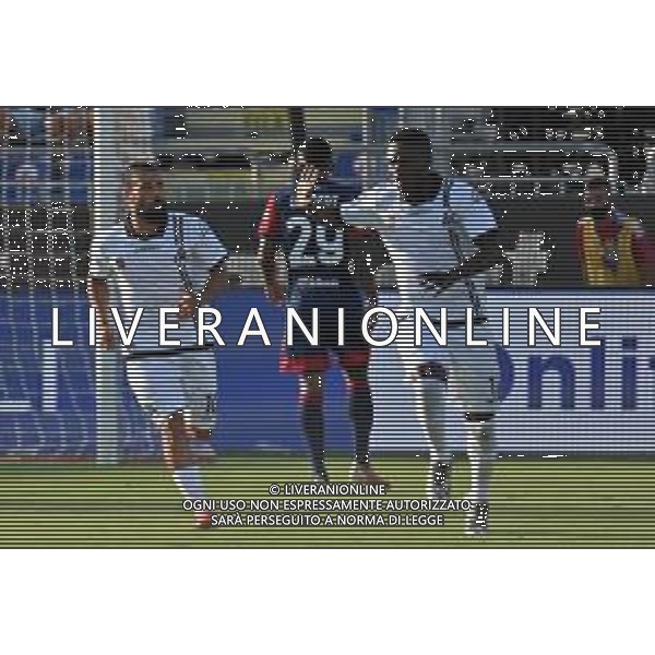 23-8-2021. Cagliari Calcio - Spezia Calcio. 1° giornata Serie A calcio 2021-2022. Italia, Sardegna, Cagliari, Stadio Unipol Domus. Salvatore Moi/Aldo Liverani s.a.s. Nella foto: gol ed esultanza di Gyasi Spezia contro Cagliari in trasferta 0-1. ©Salvatore Moi / AGENZIA ALDO LIVERANI SAS