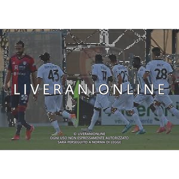 23-8-2021. Cagliari Calcio - Spezia Calcio. 1° giornata Serie A calcio 2021-2022. Italia, Sardegna, Cagliari, Stadio Unipol Domus. Salvatore Moi/Aldo Liverani s.a.s. Nella foto: gol ed esultanza di Gyasi Spezia contro Cagliari in trasferta 0-1. ©Salvatore Moi / AGENZIA ALDO LIVERANI SAS