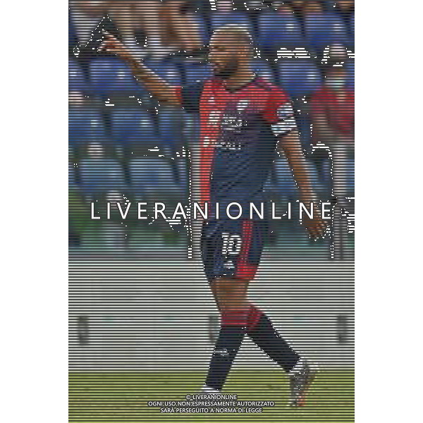23-8-2021. Cagliari Calcio - Spezia Calcio. 1° giornata Serie A calcio 2021-2022. Italia, Sardegna, Cagliari, Stadio Unipol Domus. Salvatore Moi/Aldo Liverani s.a.s. Nella foto: esultanza dopo gol di Joao Pedro Cagliari contro Spezia in casa. ©Salvatore Moi / AGENZIA ALDO LIVERANI SAS