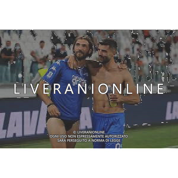 Torino 28.08.2021 Allianz Stadium Juventus vs Empoli Campionato Serie A 2021/2022 ©Manuela Viganti/Agenzia Aldo Liverani Nella foto: esultanza di leonardo mancuso che festeggia a fine gara con patrick cutrone ©Manuela Viganti / AGENZIA ALDO LIVERANI SAS