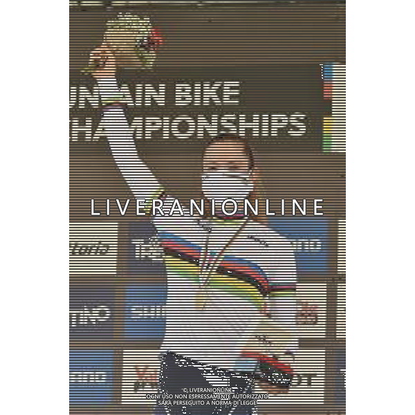 © TVRG Line Burquier (Francia) 1a classificata specialita\' Cross Country - gara femminile juniores UCI MTB World Championships 2021 Campionati del Mondo di Mountain Bike 25-29 agosto 2021 Val di Sole Daolasa di Commezzadura (TN) Centro sportivo BikeLand 26 agosto 2021 foto Roberto Garavaglia/ag. Aldo Liverani sas/AGENZIA ALDO LIVERANI SAS