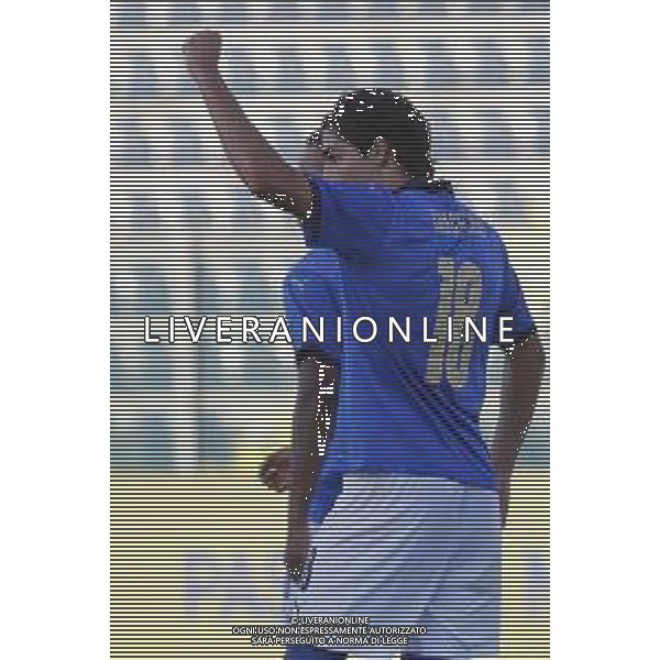 UEFA - Italia Under 21 vs Lussemburgo under 21- Qualificazioni al Campionato Europeo Under 21 2023 del 03/09/2021 nella foto: Esultanza Cancellieri Matteo(Italia) dopo il gol ©Claudio Zamagni/Agenzia Aldo Liverani during qualifiers UEFA Championship Under 21 - 2023 match between Italy and Luxembourg under 21 on september 03 2021. photo credit by Claudio Zamagni/Aldo Liverani Photo Agency/AGENZIA ALDO LIVERANI SAS