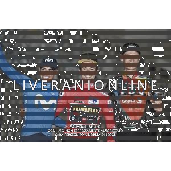 05-09-2021 Vuelta A Espana; Tappa 21 Padron - Santiago De Compostela; 2021, Movistar; 2021, Jumbo - Visma; 2021, Bahrain - Victorious; Roglic, Primoz; Mas, Enric; Haig, Jack; Santiago De Compostela; ©SIROTTI/AGENZIA ALDO LIVERANI SAS