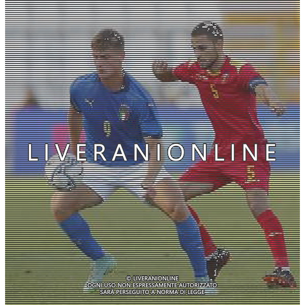 UEFA - Italia Under 21 vs Montenegro under 21- Qualificazioni al Campionato Europeo Under 21 2023 del 07/09/2021 nella foto: Lorenzo Colombo (Italy) Stefan Milic (Montenegro) ©Claudio Zamagni/Agenzia Aldo Liverani during qualifiers UEFA Championship Under 21 - 2023 match between Italy and Montenegro under 21 on september 07 2021. photo credit by Claudio Zamagni/Aldo Liverani Photo Agency