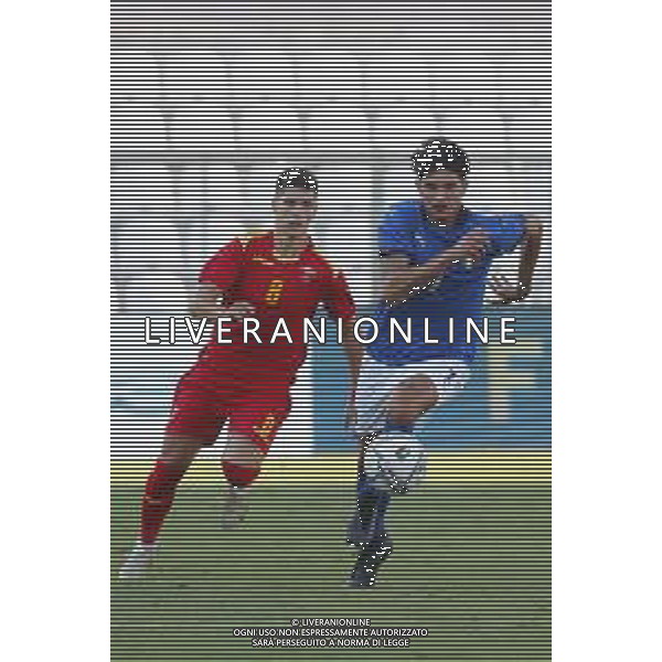 UEFA - Italia Under 21 vs Montenegro under 21- Qualificazioni al Campionato Europeo Under 21 2023 del 07/09/2021 nella foto: Raoul Bellanova (Italy) Milan Vukotic (Montenegro) ©Claudio Zamagni/Agenzia Aldo Liverani during qualifiers UEFA Championship Under 21 - 2023 match between Italy and Montenegro under 21 on september 07 2021. photo credit by Claudio Zamagni/Aldo Liverani Photo Agency/AGENZIA ALDO LIVERANI SAS