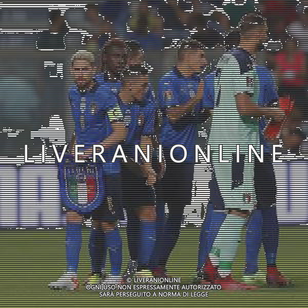 ITALIA vs LITUANIA Qualificazioni Europee del gruppo C ai Mondiali del Qatar 2022 del 08/09/2021 - nella foto: Jorginho(Italia)- Raspadori Giacomo(Italia)- Kean Moise(Italia)-Donnarumma Gianluigi(Italia)Di Lorenzo Giovanni(Italia)- ©Claudio Zamagni/Agenzia Aldo Liverani s.a.s. Jorginho(Italia)- Raspadori Giacomo(Italia)- Kean Moise(Italia)-Donnarumma Gianluigi(Italia)Di Lorenzo Giovanni(Italia)- during European Qualifying Round of FIFA World Championship of Qatar 2022 between Italy and Lituania at Mapei Stadium on september 08 2021 in Reggio Emilia photo credit by Claudio Zamagni/Aldo Liverani Photo Agency/AGENZIA ALDO LIVERANI SAS