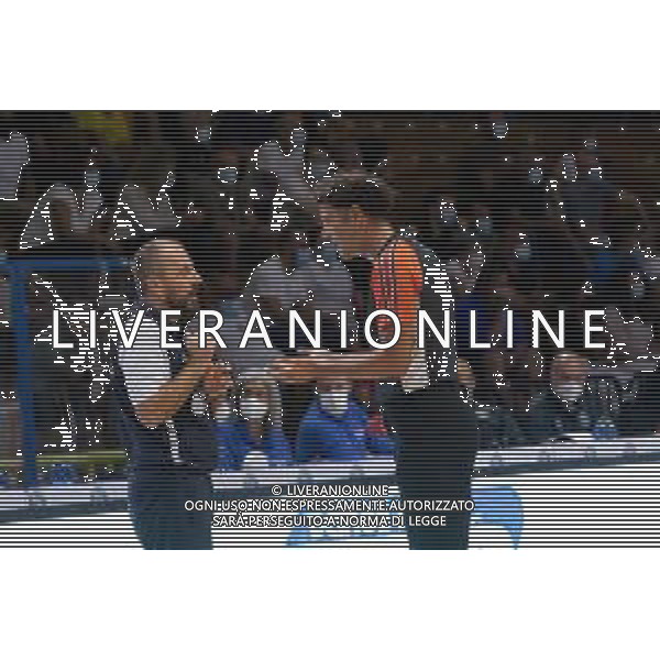 CasoniM/LMedia - Vanoli Basket Cremona VS Banco di Sardegna Sassari - Basket Supercoppa Italiana 10 settembre 2021 - Pala Radi, Cremona, Italia Nella foto: CAVINA Demis (Banco di Sardegna Sassari) a colloquio con un arbitro @CasoniM/LMedia/ AGENZIA ALDO LIVERANI SAS