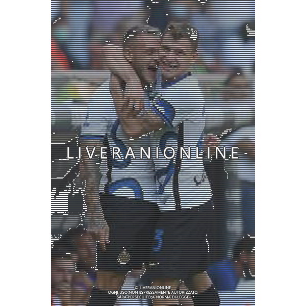 Genova 12.09.2021 Stadio Luigi Ferraris Sampdoria vs Inter Campionato Serie A 2021/2022 ©Manuela Viganti/Agenzia Aldo Liverani Nella foto: esultanza federico di marco nicolo\' barella dopo il gol ©VIGANTI/ AGENZIA ALDO LIVERANI SAS