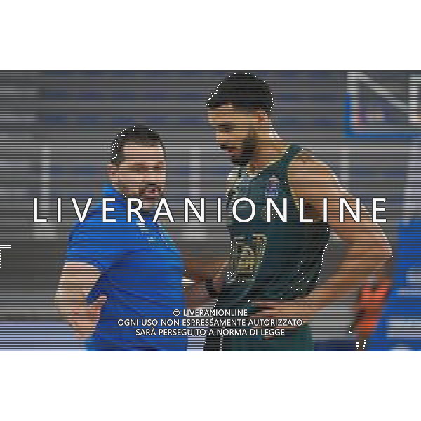 TommasiniR/LMedia - Germani Brescia VS GeVi Napoli - Basket Supercoppa Italiana 11 settembre 2021 - Pala Leonessa, Brescia, Italia Nella foto: Alessandro Magro - Head coach of Germani Basket Brescia and Nazareth Mitrou-Long - Germani Basket Brescia @TommasiniR/LMedia AG ALDO LIVERANI SAS
