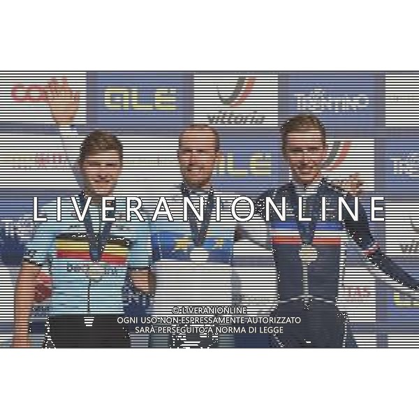 12-09-2021 European Championships Elite; 2021, Bahrain - Victorious; 2021, Deceuninck - Quick Step; 2021, Ag2r - Citroen; Colbrelli, Sonny; Evenepoel, Remco; Cosnefroy, Benoit; Trento; ©SIROTTI / AGENZIA ALDO LIVERANI SAS