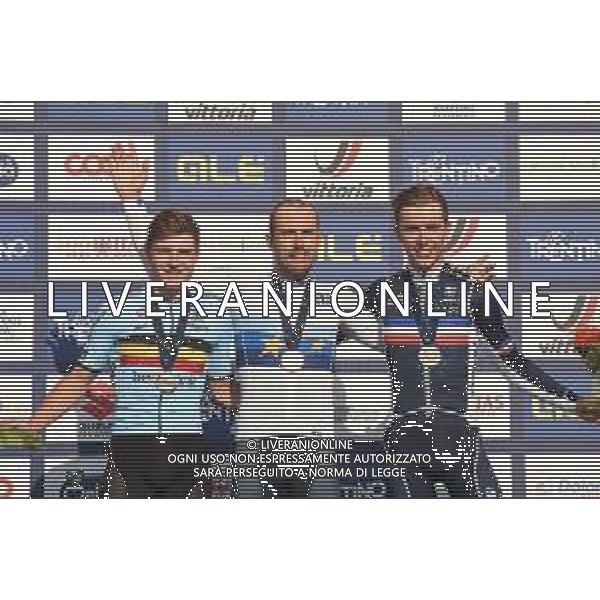 12-09-2021 European Championships Elite; 2021, Bahrain - Victorious; 2021, Deceuninck - Quick Step; 2021, Ag2r - Citroen; Colbrelli, Sonny; Evenepoel, Remco; Cosnefroy, Benoit; Trento; ©SIROTTI / AGENZIA ALDO LIVERANI SAS