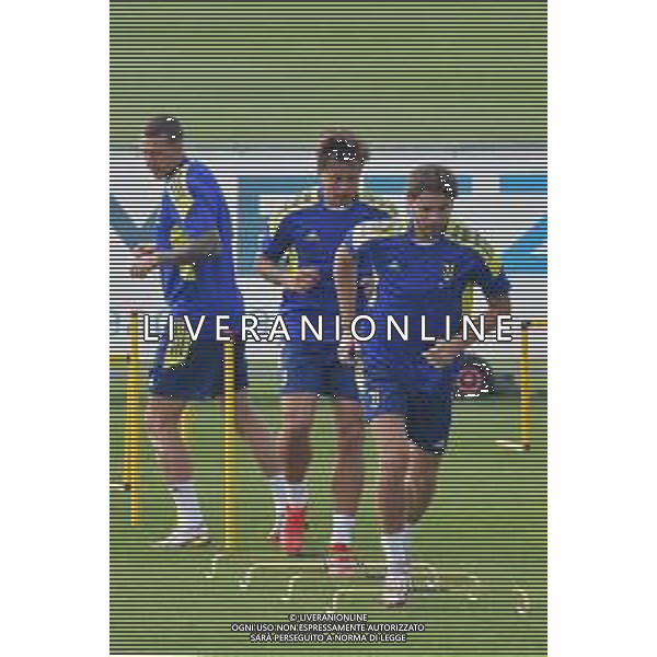 Torino 13.09.2021 JTC Continassa ©Alessandro Falzone/Agenzia Aldo Liverani Allenamento Juventus Prepartita Champions League 2021/2022 Nella foto : Manuel Locatelli-Luca Pellegrini-Federico Bernardeschi ©Falzone/AGENZIA ALDO LIVERANI SAS
