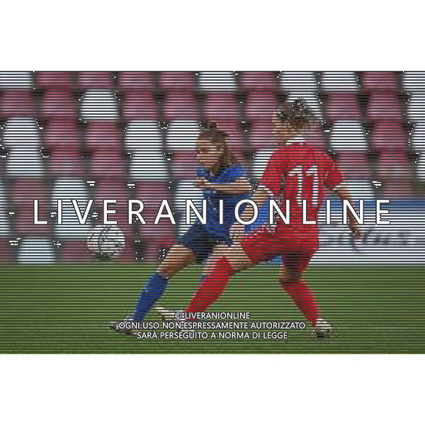 GriffoniE/LMedia - Women&#39;s World Cup 2023 Qualifiers - Italy vs Moldova - FIFA World Cup 17 September 2021 - Nereo Rocco stadium, Trieste, Italy Photo showing: Manuela Giuliano (Italy) hindered by Claudia Chiper (Moldova) @GriffoniE/LMedia/AGENZIA ALDO LIVERANI SAS