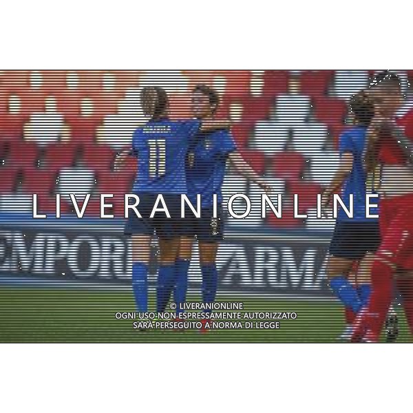GriffoniE/LMedia - Women&#39;s World Cup 2023 Qualifiers - Italy vs Moldova - FIFA World Cup 17 September 2021 - Nereo Rocco stadium, Trieste, Italy Photo showing: Valentina Giacinti (Italy) celebrates after scoring a goal 3-0 with Barbara Bonansea (Italy) @GriffoniE/LMedia/AGENZIA ALDO LIVERANI SAS