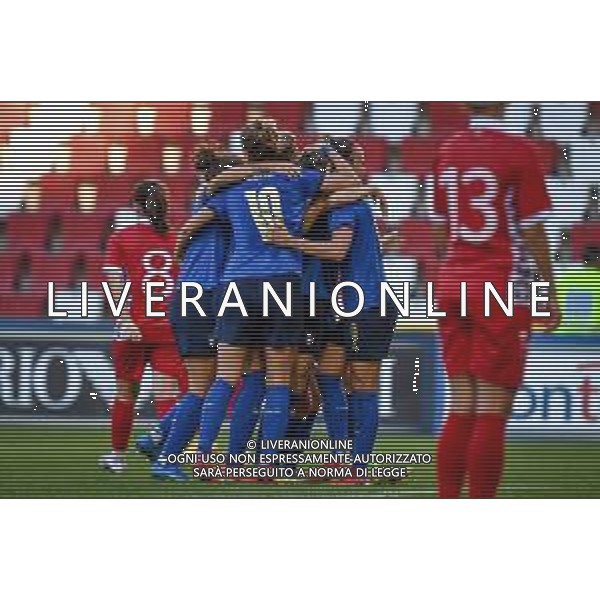 GriffoniE/LMedia - Women&#39;s World Cup 2023 Qualifiers - Italy vs Moldova - FIFA World Cup 17 September 2021 - Nereo Rocco stadium, Trieste, Italy Photo showing: Valentina Giacinti (Italy) celebrates after scoring a goal 3-0 with teammates @GriffoniE/LMedia/AGENZIA ALDO LIVERANI SAS