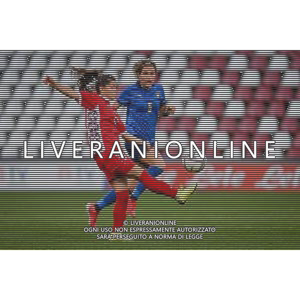 GriffoniE/LMedia - Women&#39;s World Cup 2023 Qualifiers - Italy vs Moldova - FIFA World Cup 17 September 2021 - Nereo Rocco stadium, Trieste, Italy Photo showing: Alina Chirica (Moldova) in action against Elena Linari (Italy) @GriffoniE/LMedia/AGENZIA ALDO LIVERANI SAS