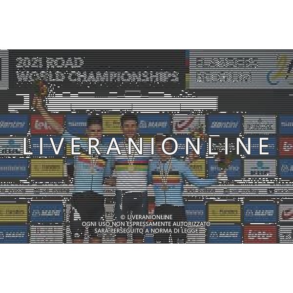 19-09-2021 World Championships Elite Cronometro; 2021, Ineos Grenadiers; 2021, Jumbo - Visma; 2021, Deceuninck - Quick Step; Ganna, Filippo; Van Aert, Wout; Evenepoel, Remco; Brugge; ©SIROTTI / AGENZIA ALDO LIVERANI SAS