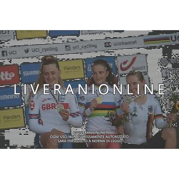 21-09-2021 World Championships Junior Women Cronometro; 2021, Russia; 2021, Great Britain; 2021, Germany; Ivanchenko, Alena; Backstedt, Zoe; Niedermaier, Antonia; Brugge; ©SIROTTI/AGENZIA ALDO LIVERANI SAS