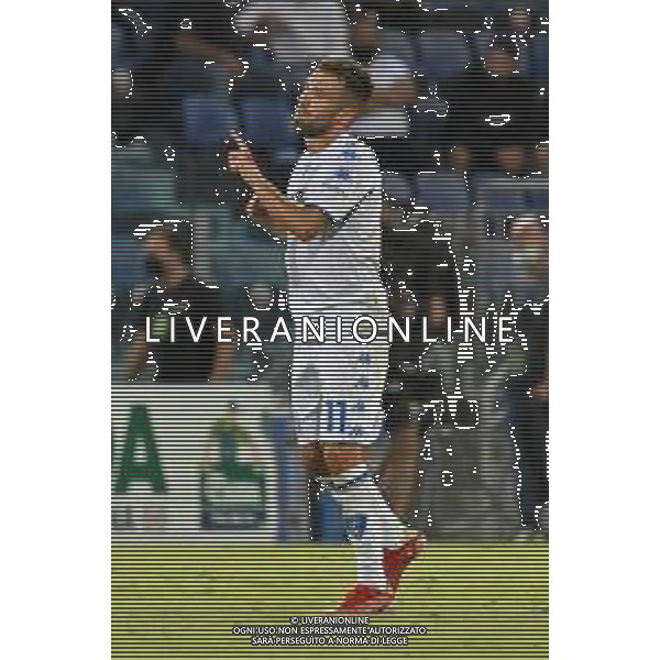 22-9-2021. Cagliari Calcio - Empoli F.C.. 5° giornata Serie A calcio 2021-2022. Italia, Sardegna, Cagliari, Stadio Unipol Domus. Salvatore Moi/Aldo Liverani s.a.s. Nella foto: gol ed esultanza di Federico Di Francesco Empoli, in trasferta contro Cagliari, 0-1 ©MOI/AGENZIA ALDO LIVERANI SAS