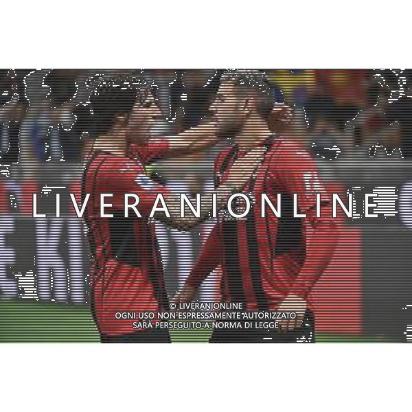Sandro Tonali (Milan) e Theo Hernandez (Milan) esultano dopo il gol del 2 a 0 Milan vs Venezia Campionato Serie A TIM - 5a giornata Milano 22-09-2021 Stadio Giuseppe Meazza - San Siro foto Roberto Garavaglia/ag. Aldo Liverani sas /AGENZIA ALDO LIVERANI SAS