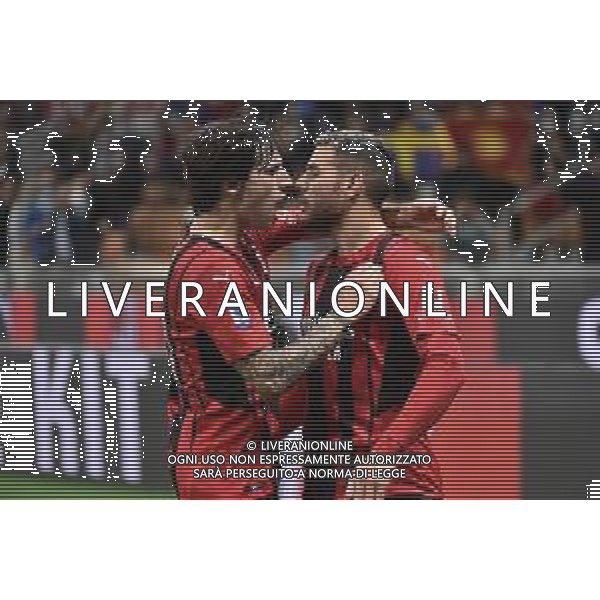 Sandro Tonali (Milan) SX e Theo Hernandez (Milan) DX dopo il gol del 2 a 0 Milan vs Venezia Campionato Serie A TIM - 5a giornata Milano 22-09-2021 Stadio Giuseppe Meazza - San Siro foto Roberto Garavaglia/ag. Aldo Liverani sas