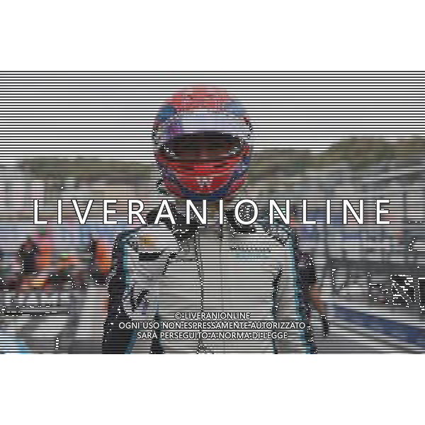 George Russell (GBR) Williams Racing FW43B celebrates 3rd position in qualifying parc ferme. 25.09.2021. Formula 1 World Championship, Rd 15, Russian Grand Prix, Sochi Autodrom, Sochi, Russia, Qualifying Day. - www.xpbimages.com, EMail: requests@xpbimages.com © Copyright: Batchelor / XPB Images/AGENZIA ALDO LIVERANI SAS - ITALY ONLY EDITORIAL USE ONLY