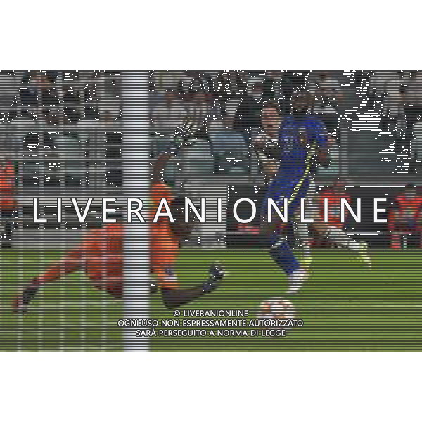 Torino 29.09.2021 Stadio Allianz Stadium ©Alessandro Falzone/Agenzia Aldo Liverani Juventus vs Chelsea Champions League 2021/2022 Nella foto : Federico Chiesa-Antonio Rüdiger-Edouard Mendy