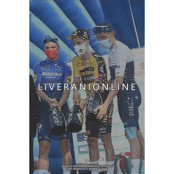 02-10-2021 Giro Dell\'emilia; 2021, Jumbo - Visma; 2021, Deceuninck - Quick Step; 2021, Israel Start Up Nation; Roglic, Primoz; Almeida, Joao; Woods, Michael; Bologna - San Luca; ©SIROTTI/AGENZIA ALDO LIVERANI SAS