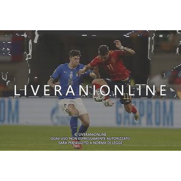 UEFA NATIONS LEAGUE 2021 gara semifinale ITALIA - SPAGNA del 06/10/2021 - nella foto: Alessandro Bastoni (Italy) Ferran Torres (Spain) ©Claudio Zamagni/Agenzia Aldo Liverani s.a.s. during European UEFA Nations League 2021 semifinal soccer match between Italy and Spain at san Siro Stadium in Milan on October 06 2021 photo credit by Claudio Zamagni/Aldo Liverani Photo Agency/AGENZIA ALDO LIVERANI SAS