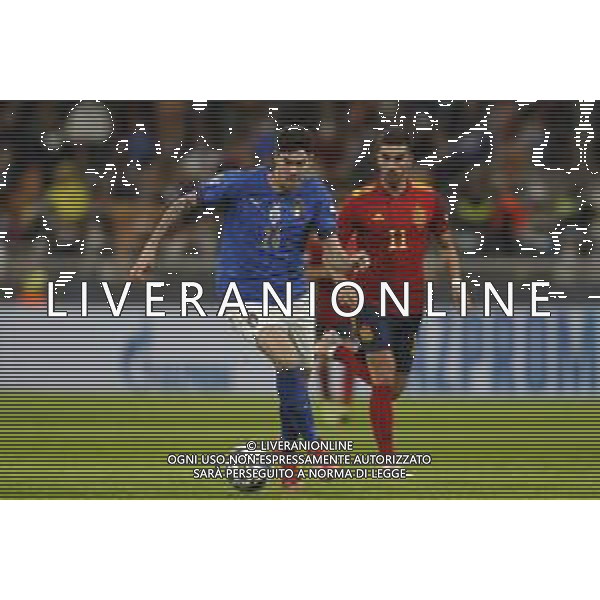 UEFA NATIONS LEAGUE 2021 gara semifinale ITALIA - SPAGNA del 06/10/2021 - nella foto: Alessandro Bastoni (Italy)Ferran Torres (Spain) ©Claudio Zamagni/Agenzia Aldo Liverani s.a.s. during European UEFA Nations League 2021 semifinal soccer match between Italy and Spain at san Siro Stadium in Milan on October 06 2021 photo credit by Claudio Zamagni/Aldo Liverani Photo Agency