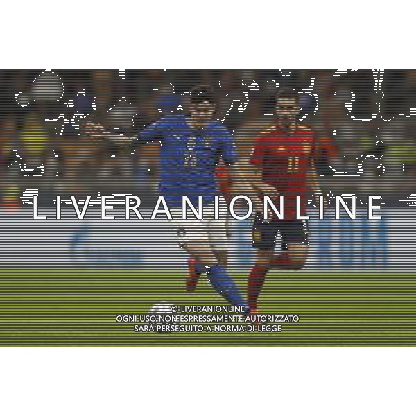 UEFA NATIONS LEAGUE 2021 gara semifinale ITALIA - SPAGNA del 06/10/2021 - nella foto: Alessandro Bastoni (Italy)Ferran Torres (Spain) ©Claudio Zamagni/Agenzia Aldo Liverani s.a.s. Alessandro Bastoni (Italy)Ferran Torres (Spain) during European UEFA Nations League 2021 semifinal soccer match between Italy and Spain at san Siro Stadium in Milan on October 06 2021 photo credit by Claudio Zamagni/Aldo Liverani Photo Agency