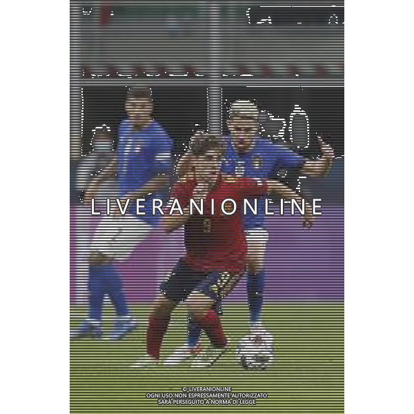 UEFA NATIONS LEAGUE 2021 gara semifinale ITALIA - SPAGNA del 06/10/2021 - nella foto: Jorginho Jorge Luiz Frello Filho (Italy) Gavi Pablo Martin Paez Gavira (Spain) ©Claudio Zamagni/Agenzia Aldo Liverani s.a.s. Jorginho Jorge Luiz Frello Filho (Italy) Gavi Pablo Martin Paez Gavira (Spain) during European UEFA Nations League 2021 semifinal soccer match between Italy and Spain at san Siro Stadium in Milan on October 06 2021 photo credit by Claudio Zamagni/Aldo Liverani Photo Agency