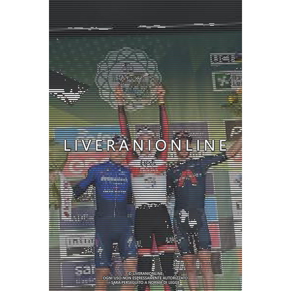 09-10-2021 Giro Di Lombardia; 2021, Uae - Emirates; 2021, Deceuninck - Quick Step; 2021, Ineos Grenadiers; Pogacar, Tadej; Masnada, Fausto; Yates, Adam; Bergamo; ©SIROTTI/AG. ALDO LIVERANI SAS
