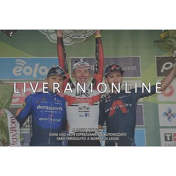 09-10-2021 Giro Di Lombardia; 2021, Uae - Emirates; 2021, Deceuninck - Quick Step; 2021, Ineos Grenadiers; Pogacar, Tadej; Masnada, Fausto; Yates, Adam; Bergamo; ©SIROTTI/AG. ALDO LIVERANI SAS