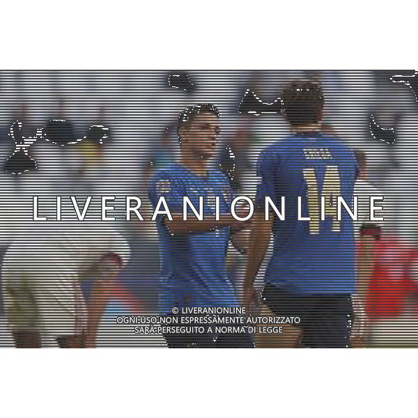 UEFA NATIONS LEAGUE 2021 ITALIA - BELGIO del 10/10/2021 - nella foto: Giacomo Raspadori (Italy) Federico Chiesa (Italy) ©Claudio Zamagni/Agenzia Aldo Liverani s.a.s. during European UEFA Nations League 2021 soccer match between Italy and Belgium at Juventus Stadium in Turin on October 10 2021 photo credit by Claudio Zamagni/Aldo Liverani Photo Agency