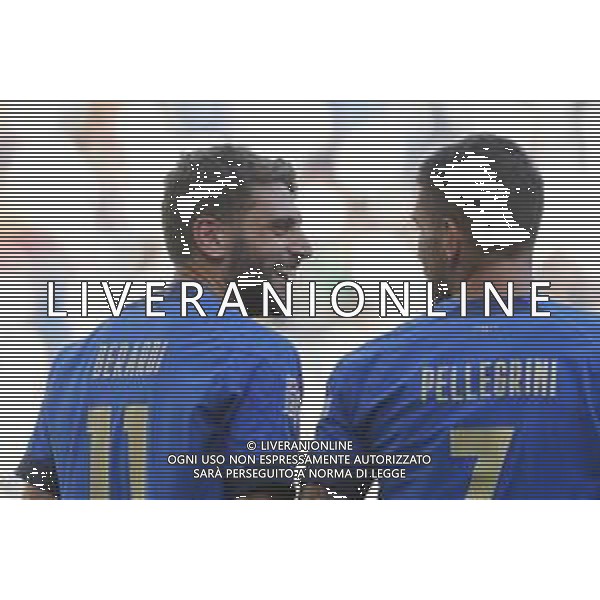UEFA NATIONS LEAGUE 2021 ITALIA - BELGIO del 10/10/2021 - nella foto: Esultanza Domenico Berardi (Italy) Lorenzo Pellegrini (Italy)dopo il goal ©Claudio Zamagni/Agenzia Aldo Liverani s.a.s. during European UEFA Nations League 2021 soccer match between Italy and Belgium at Juventus Stadium in Turin on October 10 2021 photo credit by Claudio Zamagni/Aldo Liverani Photo Agency