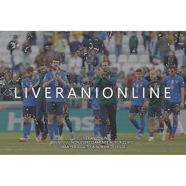 UEFA NATIONS LEAGUE 2021 ITALIA - BELGIO del 10/10/2021 - nella foto: Esultanza finale italia ©Claudio Zamagni/Agenzia Aldo Liverani s.a.s. during European UEFA Nations League 2021 soccer match between Italy and Belgium at Juventus Stadium in Turin on October 10 2021 photo credit by Claudio Zamagni/Aldo Liverani Photo Agency