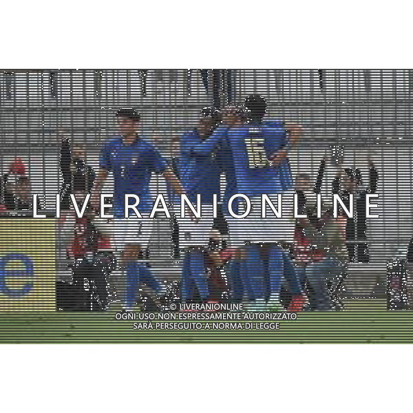 esultanza Italia dopo il gol dell\'1 a 0 Italia vs Svezia Campionato Europeo Under 21 EURO 2023 fase di qualificazione - gruppo F Monza 12-10-2021 Stadio Brianteo foto Roberto Garavaglia/ag. Aldo Liverani sas/AGENZIA ALDO LIVERANI SAS