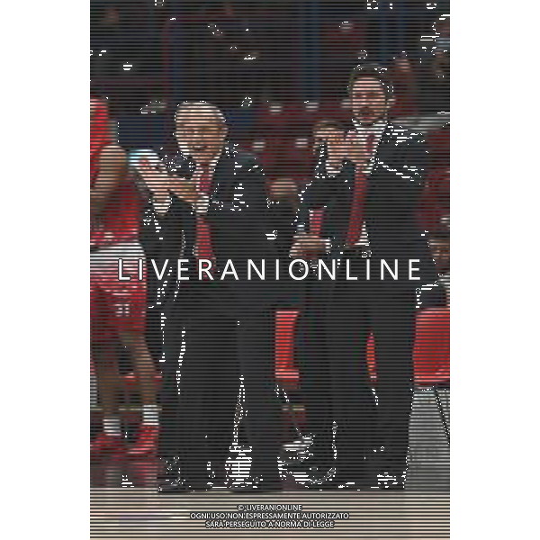 © TVRG Ettore Messina allenatore Milano e sulla DX il suo vice Gianmarco Pozzecco AX Armani Exchange Milano vs Umana Reyer Venezia Campionato Serie A Unipolsai - 4a giornata regular season Assago (MI) 17-10-2021 Mediolanum Forum foto Roberto Garavaglia/ag. Aldo Liverani sas